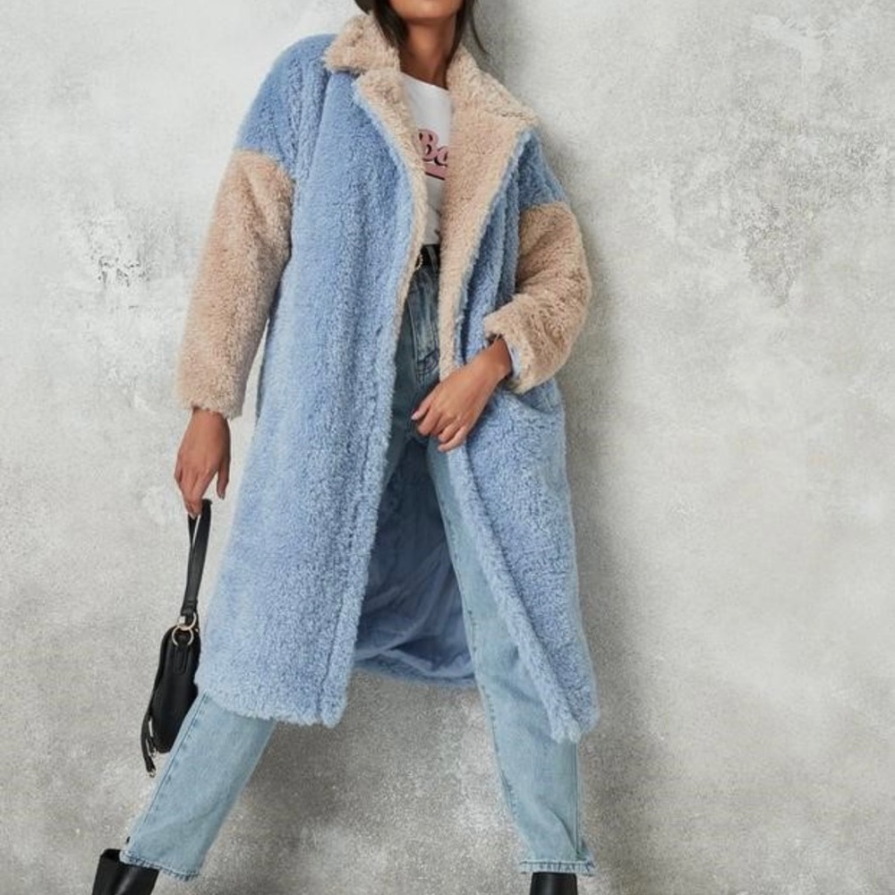 Colorblock faux fur coat